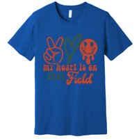 My Heart Is On That Field Retro Gift Peace Love Baseball Gift Premium T-Shirt