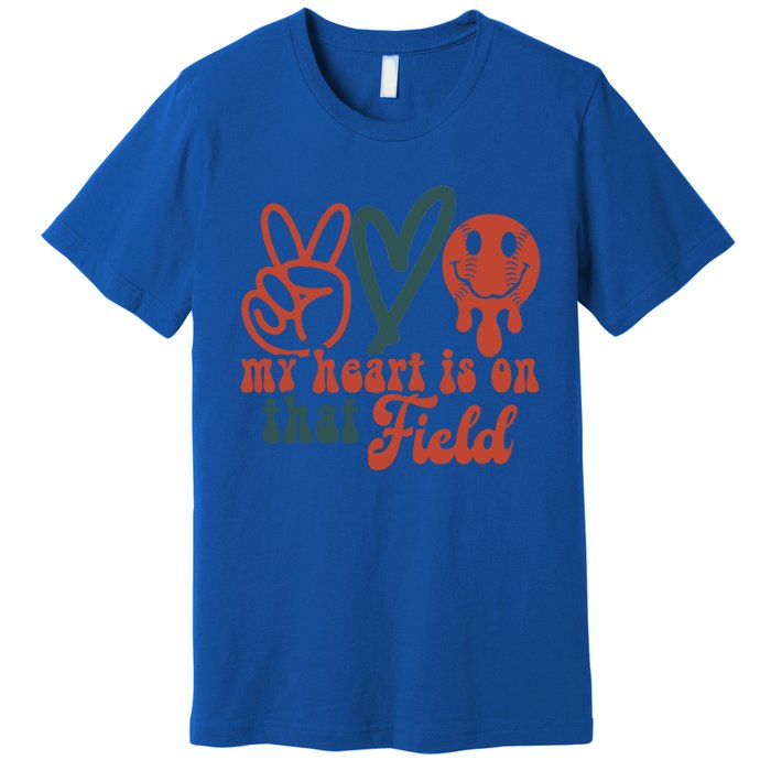 My Heart Is On That Field Retro Gift Peace Love Baseball Gift Premium T-Shirt