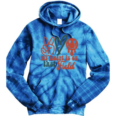 My Heart Is On That Field Retro Gift Peace Love Baseball Gift Tie Dye Hoodie