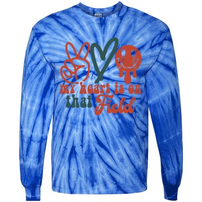 My Heart Is On That Field Retro Gift Peace Love Baseball Gift Tie-Dye Long Sleeve Shirt