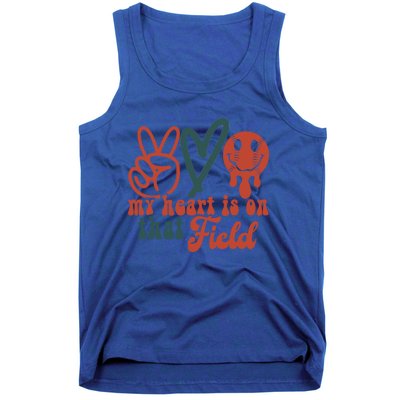 My Heart Is On That Field Retro Gift Peace Love Baseball Gift Tank Top