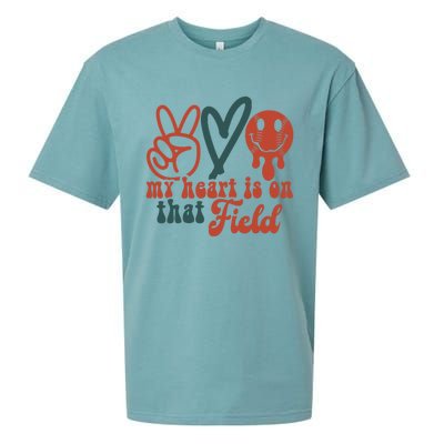 My Heart Is On That Field Retro Gift Peace Love Baseball Gift Sueded Cloud Jersey T-Shirt