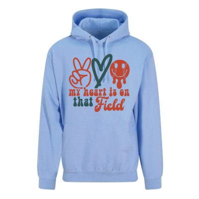 My Heart Is On That Field Retro Gift Peace Love Baseball Gift Unisex Surf Hoodie