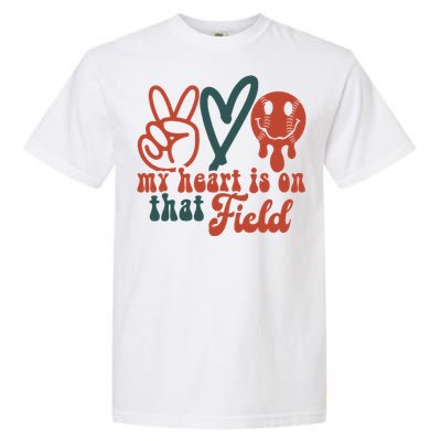 My Heart Is On That Field Retro Gift Peace Love Baseball Gift Garment-Dyed Heavyweight T-Shirt