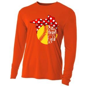 My Heart Is On That Field Tee Baseball Softball Mama Gift Cooling Performance Long Sleeve Crew