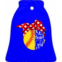 My Heart Is On That Field Tee Baseball Softball Mama Gift Ceramic Bell Ornament