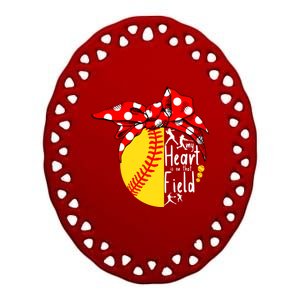 My Heart Is On That Field Tee Baseball Softball Mama Gift Ceramic Oval Ornament