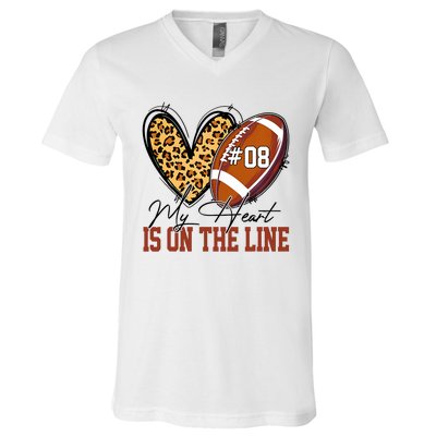 My Heart Is On The Line Number 8 Football American V-Neck T-Shirt