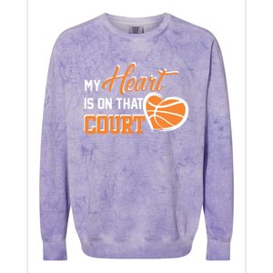 My Heart is on that Court Basketball Dad funny gift for  Colorblast Crewneck Sweatshirt