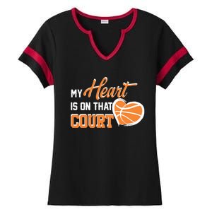 My Heart is on that Court Basketball Dad funny gift for  Ladies Halftime Notch Neck Tee