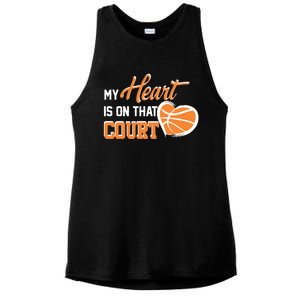 My Heart is on that Court Basketball Dad funny gift for  Ladies PosiCharge Tri-Blend Wicking Tank