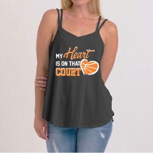 My Heart is on that Court Basketball Dad funny gift for  Women's Strappy Tank