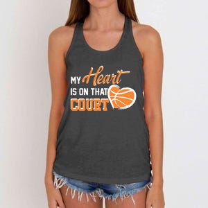 My Heart is on that Court Basketball Dad funny gift for  Women's Knotted Racerback Tank