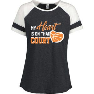 My Heart is on that Court Basketball Dad funny gift for  Enza Ladies Jersey Colorblock Tee