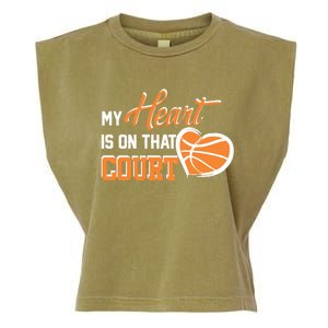 My Heart is on that Court Basketball Dad funny gift for  Garment-Dyed Women's Muscle Tee