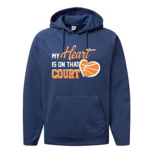 My Heart is on that Court Basketball Dad funny gift for  Performance Fleece Hoodie