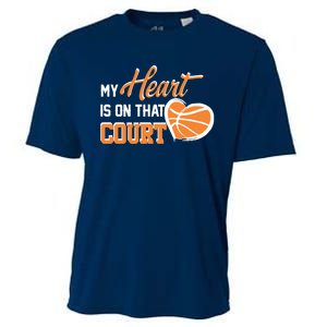 My Heart is on that Court Basketball Dad funny gift for  Cooling Performance Crew T-Shirt