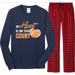 My Heart is on that Court Basketball Dad funny gift for  Long Sleeve Pajama Set