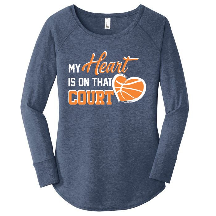 My Heart is on that Court Basketball Dad funny gift for  Women's Perfect Tri Tunic Long Sleeve Shirt