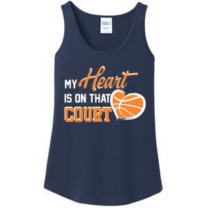 My Heart is on that Court Basketball Dad funny gift for  Ladies Essential Tank