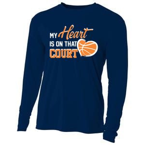 My Heart is on that Court Basketball Dad funny gift for  Cooling Performance Long Sleeve Crew