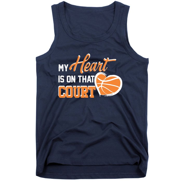 My Heart is on that Court Basketball Dad funny gift for  Tank Top