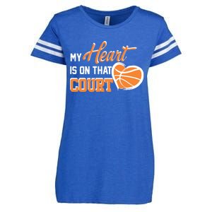 My Heart is on that Court Basketball Dad funny gift for  Enza Ladies Jersey Football T-Shirt