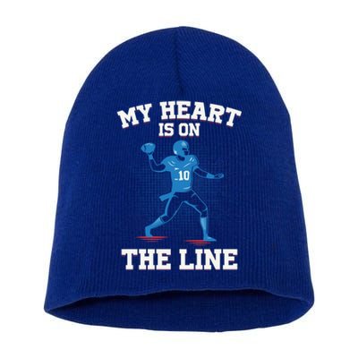 My Heart Is On The Line American Football Mom Gift Short Acrylic Beanie