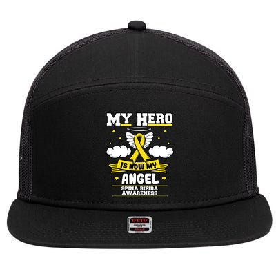 My Hero Is Now My Angel Spina Bifida Awareness Warrior Gift 7 Panel Mesh Trucker Snapback Hat