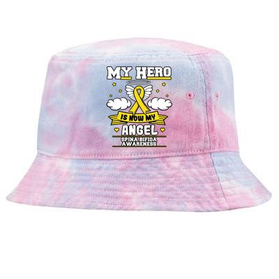 My Hero Is Now My Angel Spina Bifida Awareness Warrior Gift Tie-Dyed Bucket Hat