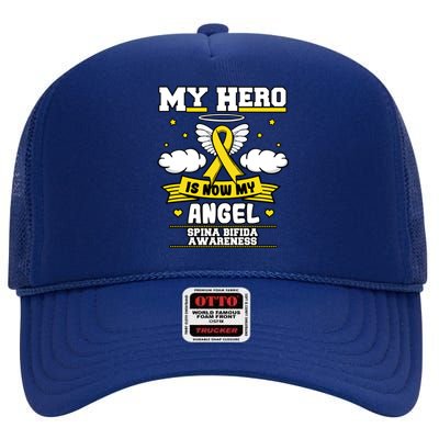 My Hero Is Now My Angel Spina Bifida Awareness Warrior Gift High Crown Mesh Back Trucker Hat