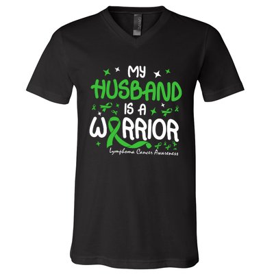 My Husband Is A Warrior Lymphoma Cancer V-Neck T-Shirt