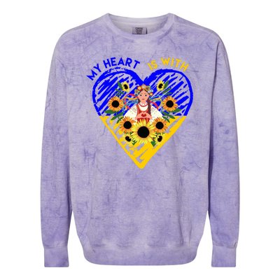 My Heart Is With Ukraine Sunflower Colorblast Crewneck Sweatshirt