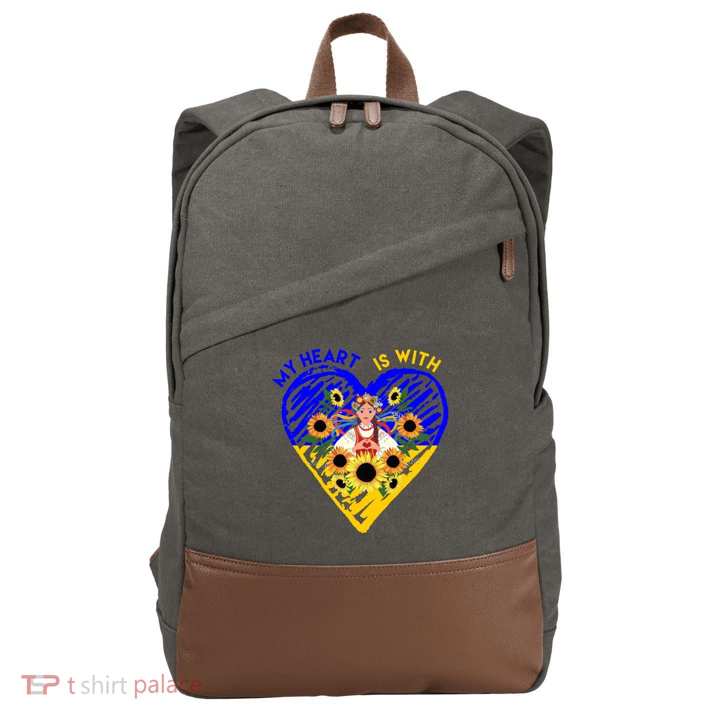 My Heart Is With Ukraine Sunflower Cotton Canvas Backpack
