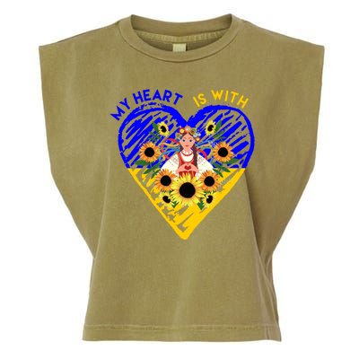 My Heart Is With Ukraine Sunflower Garment-Dyed Women's Muscle Tee