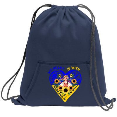 My Heart Is With Ukraine Sunflower Sweatshirt Cinch Pack Bag