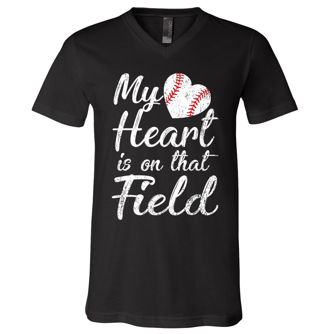 My Heart Is On That Field Baseball Softball Mom Gifts V-Neck T-Shirt