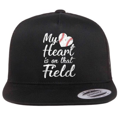 My Heart Is On That Field Baseball Softball Mom Gifts Flat Bill Trucker Hat
