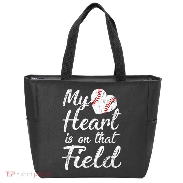 My Heart Is On That Field Baseball Softball Mom Gifts Zip Tote Bag