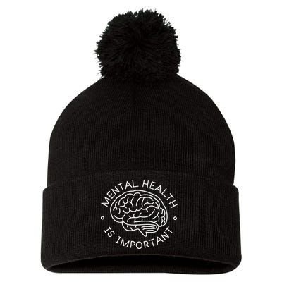 Mental Health Is Important Brain Pom Pom 12in Knit Beanie