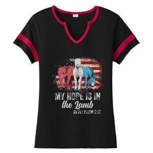 My Hope Is In The Lamb Funny Scripture Elephant Donkey Us Ladies Halftime Notch Neck Tee