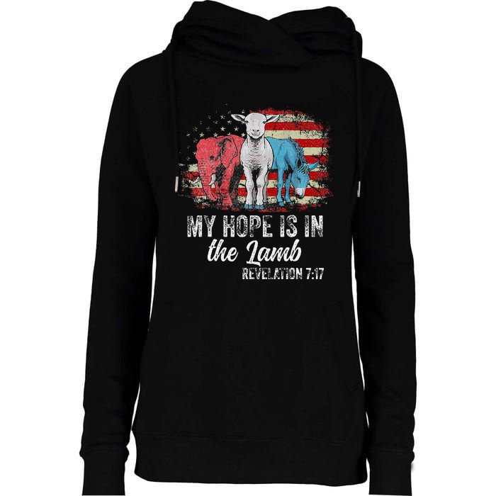 My Hope Is In The Lamb Funny Scripture Elephant Donkey Us Womens Funnel Neck Pullover Hood