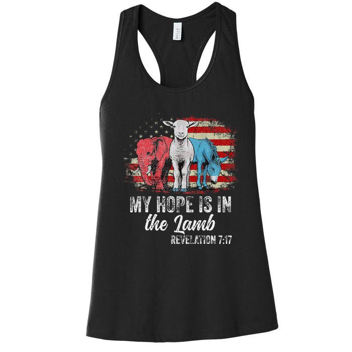 My Hope Is In The Lamb Funny Scripture Elephant Donkey Us Women's Racerback Tank