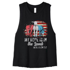 My Hope Is In The Lamb Funny Scripture Elephant Donkey Us Women's Racerback Cropped Tank