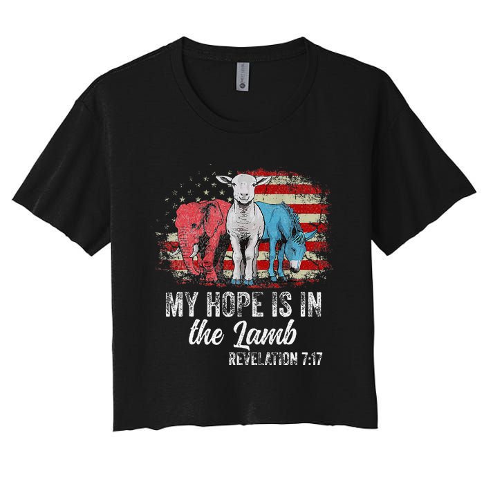 My Hope Is In The Lamb Funny Scripture Elephant Donkey Us Women's Crop Top Tee