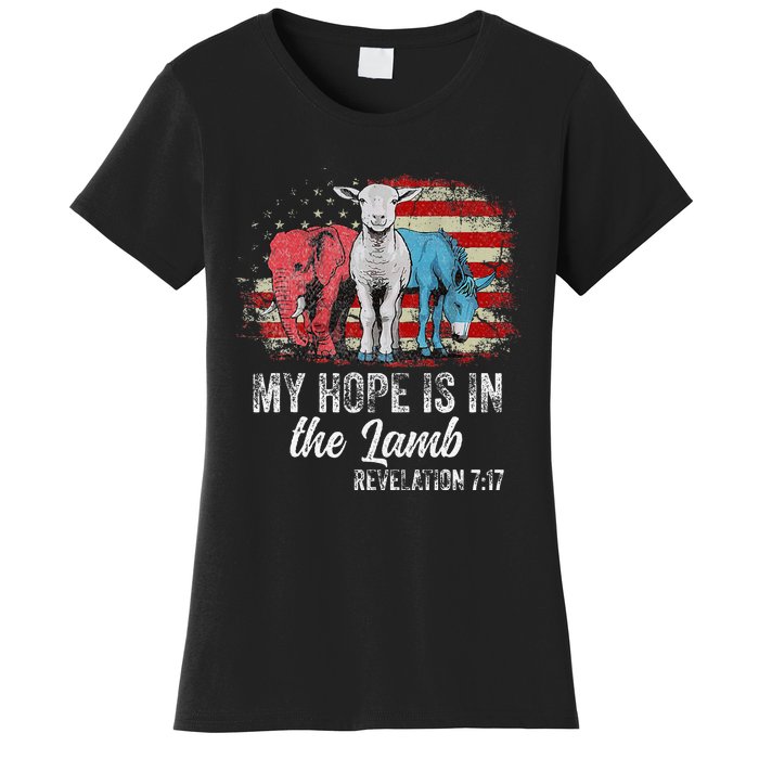 My Hope Is In The Lamb Funny Scripture Elephant Donkey Us Women's T-Shirt