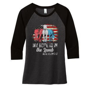 My Hope Is In The Lamb Funny Scripture Elephant Donkey Us Women's Tri-Blend 3/4-Sleeve Raglan Shirt