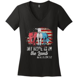 My Hope Is In The Lamb Funny Scripture Elephant Donkey Us Women's V-Neck T-Shirt