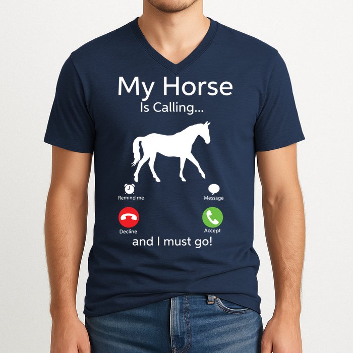 My Horse Is Calling And I Must Go Shirts Apparel Ruffle V-Neck T-Shirt