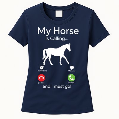 My Horse Is Calling And I Must Go Shirts Apparel Ruffle Womens T-Shirt